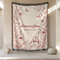 Personalized Red Wedding Woven Blanket with Names & Date | Red Floral Couple Gift