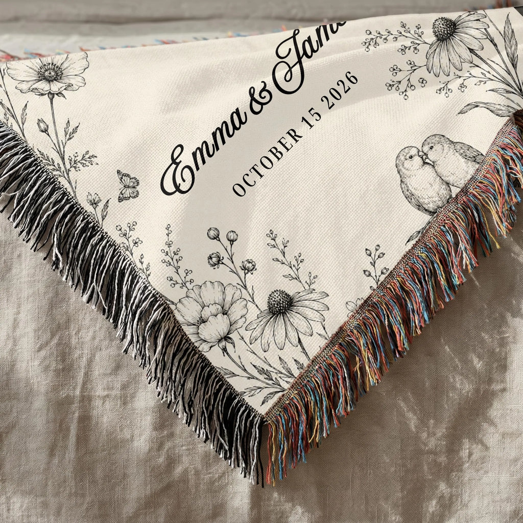 Personalized Anniversary Woven Blanket with Names & Date | Floral Couple Blanket | Wedding & Anniversary Gift