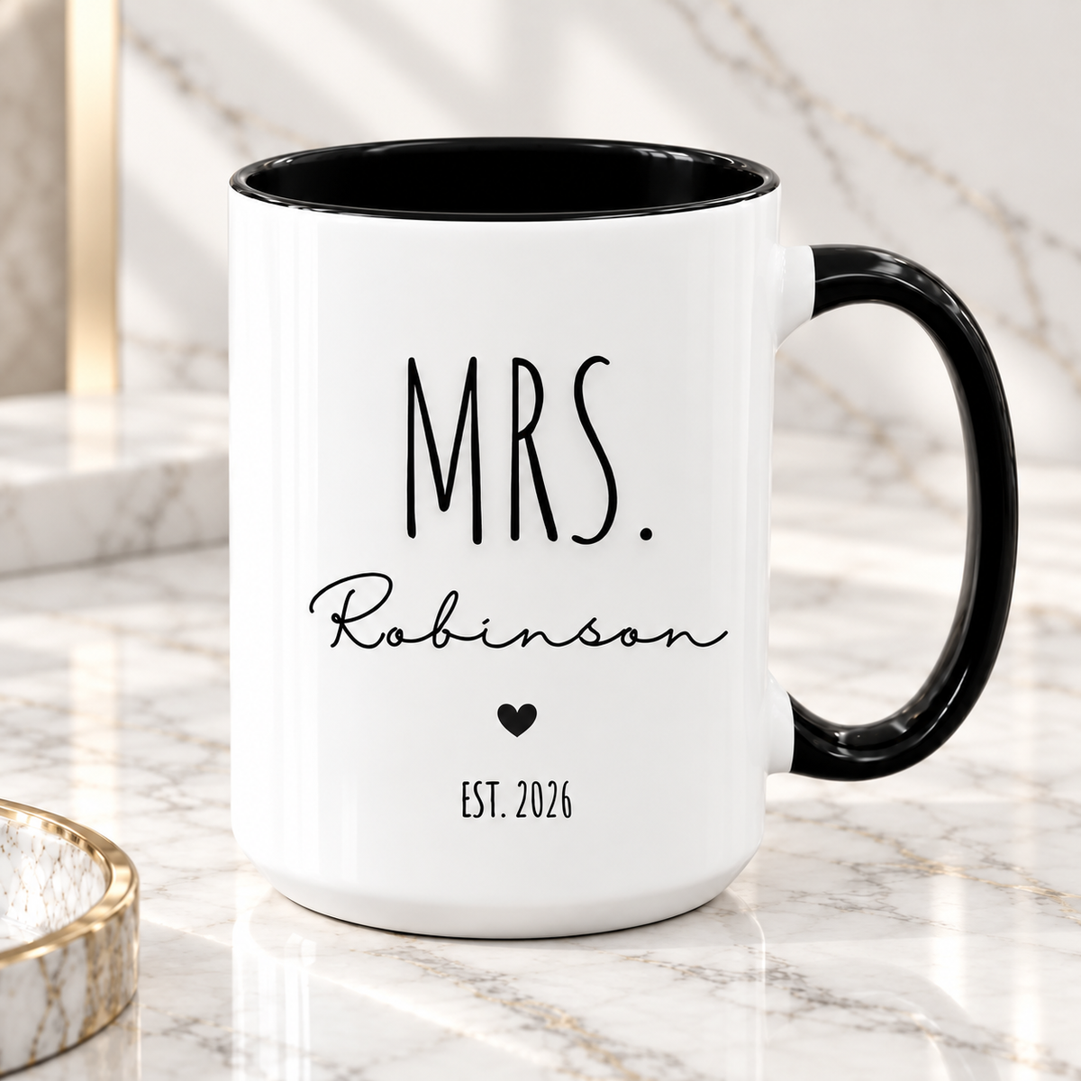 Custom Mr and Mrs anniversary mug gift personalized with couple last name and special year