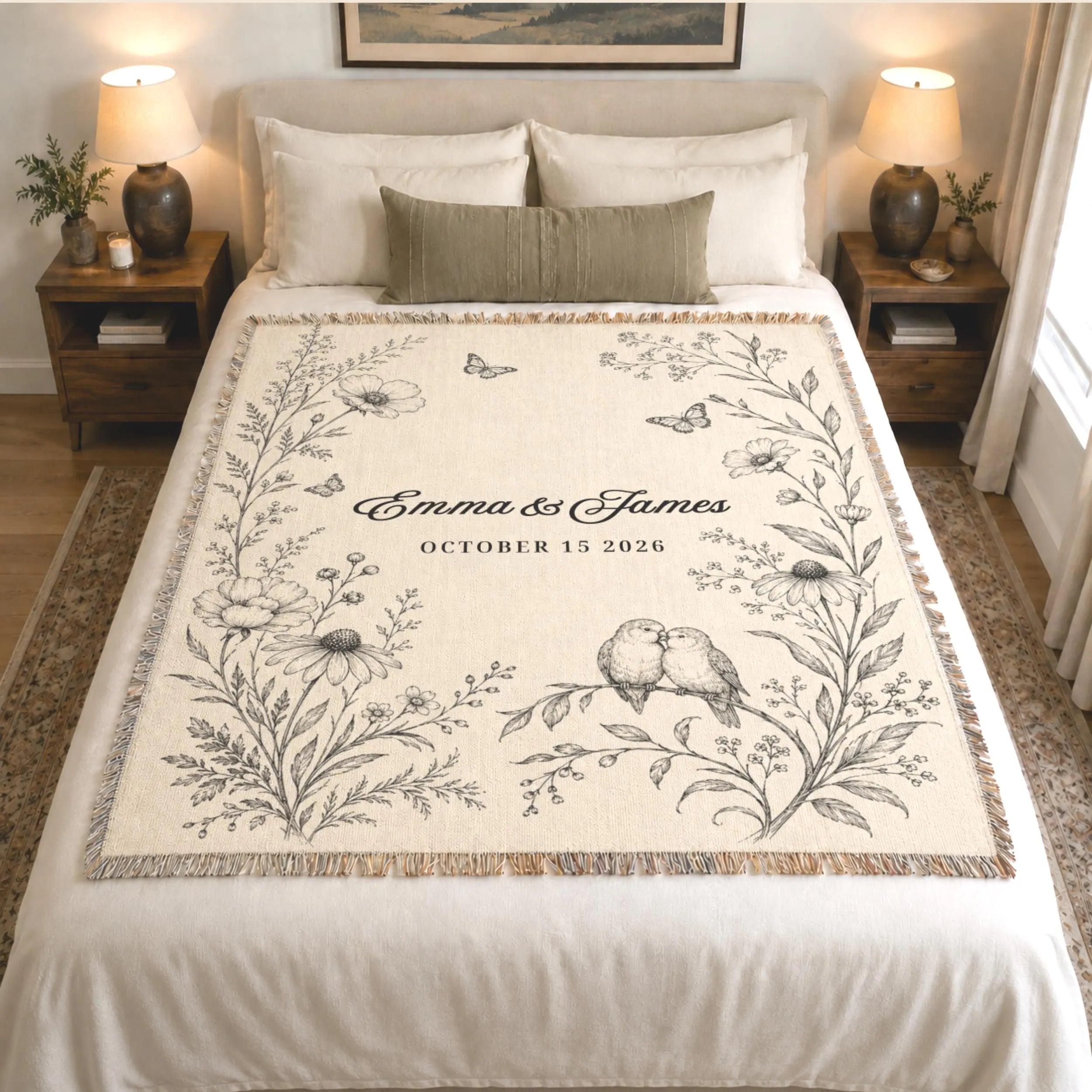 Personalized Anniversary Woven Blanket with Names & Date | Floral Couple Blanket | Wedding & Anniversary Gift