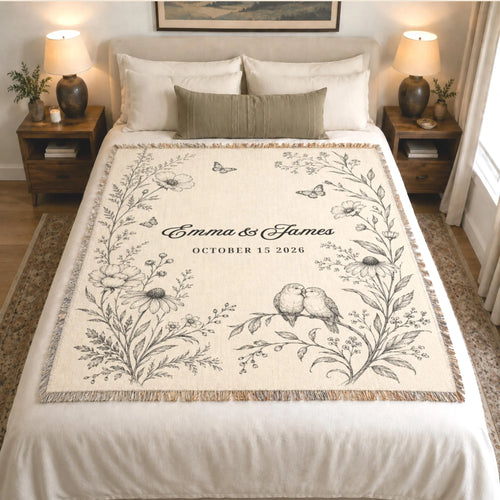 Personalized Anniversary Woven Blanket with Names & Date | Floral Couple Blanket | Wedding & Anniversary Gift