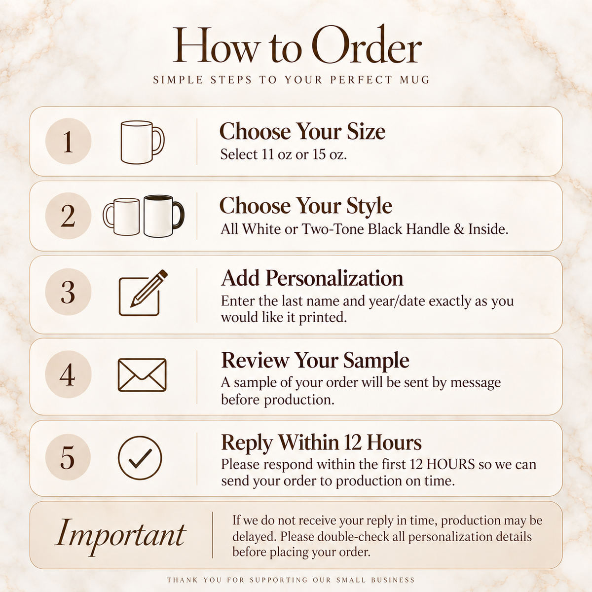 How to order a personalized Mr and Mrs mug with style size last name and wedding date