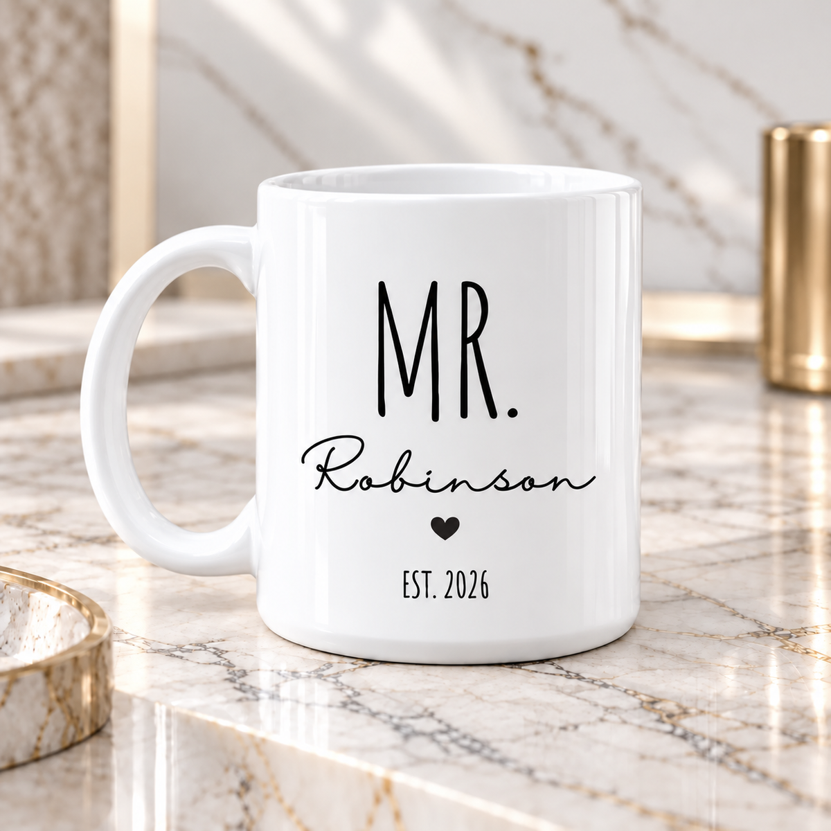 Personalized Mr and Mrs Christmas couple mug gift with custom last name and date