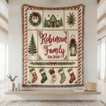 Personalized Christmas stocking woven blanket with custom family holiday design