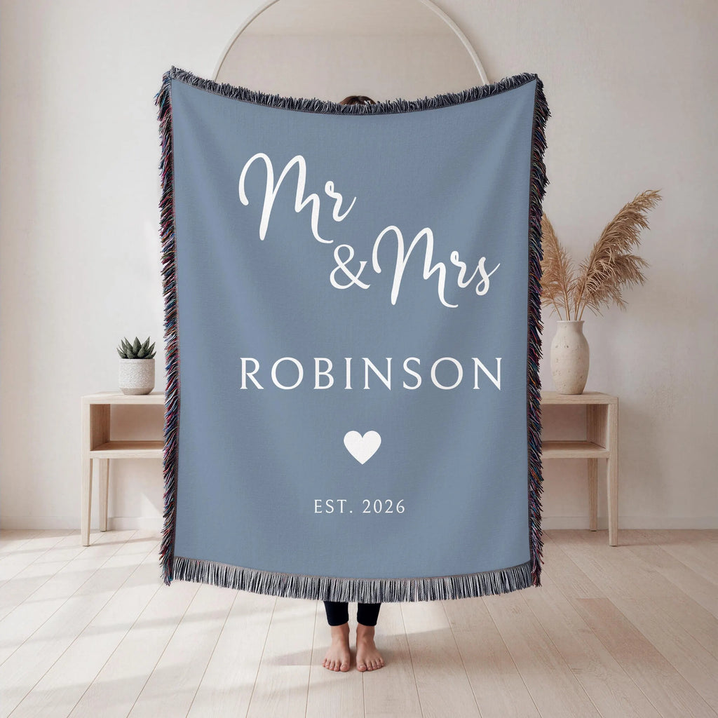Personalized Mr and Mrs anniversary blanket with established year