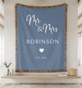 Personalized Mr and Mrs woven wedding blanket with custom last name