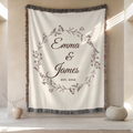 Personalized wedding woven blanket with custom couple names and established year